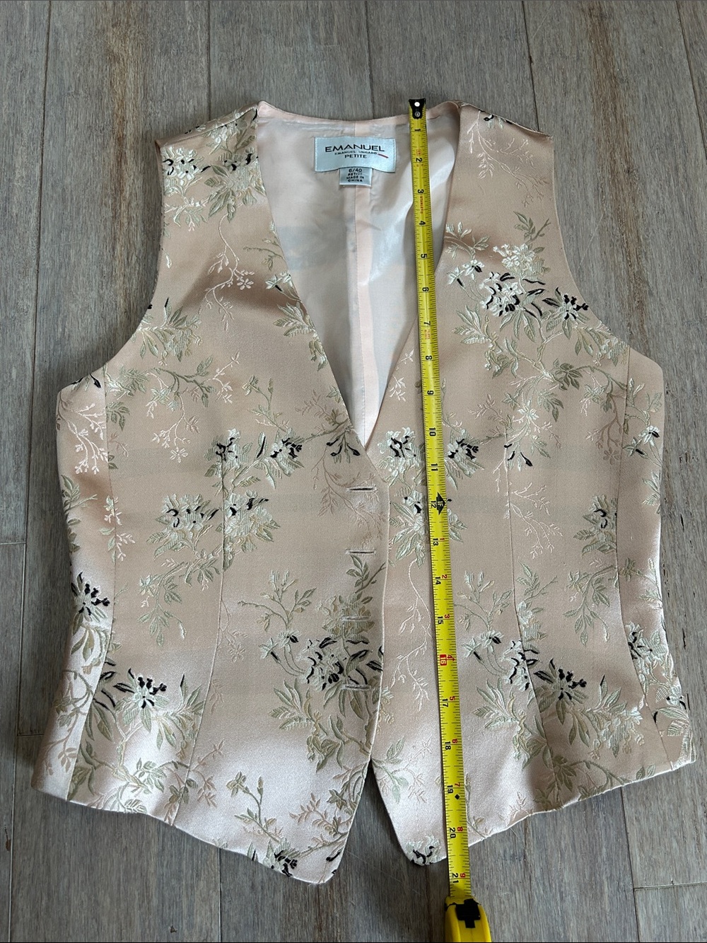 VTG silk Emanuel Embroidered Floral Vest in Blush mandarin asian style brocade - Picture 10 of 14